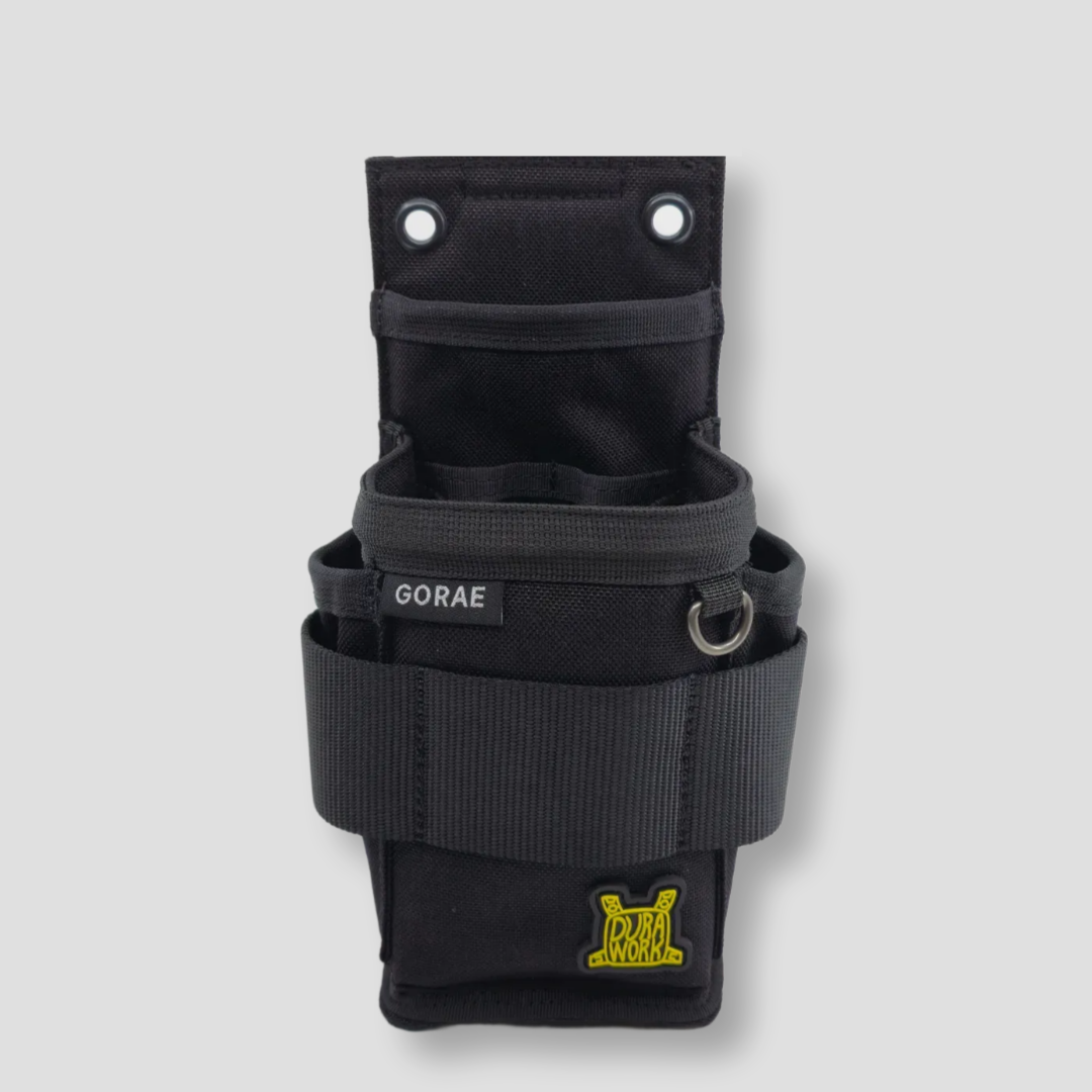 Close-up of the DURAWORK GORAE Pouch showing wire-reinforced pocket structure and rugged 1000D Cordura fabric.