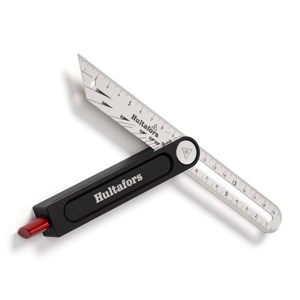Hultafors Sliding Bevel (20cm) with laser-etched stainless steel blade and ergonomic locking knob, Made in Europe.