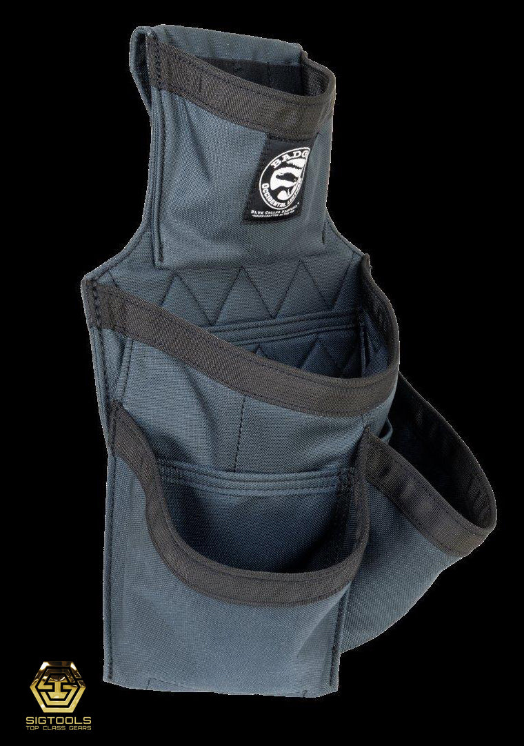 A left-side view of the Badger Gunmetal Carpenter Fastener Bag, a dependable and capacious organizer for carpentry tools and fasteners.