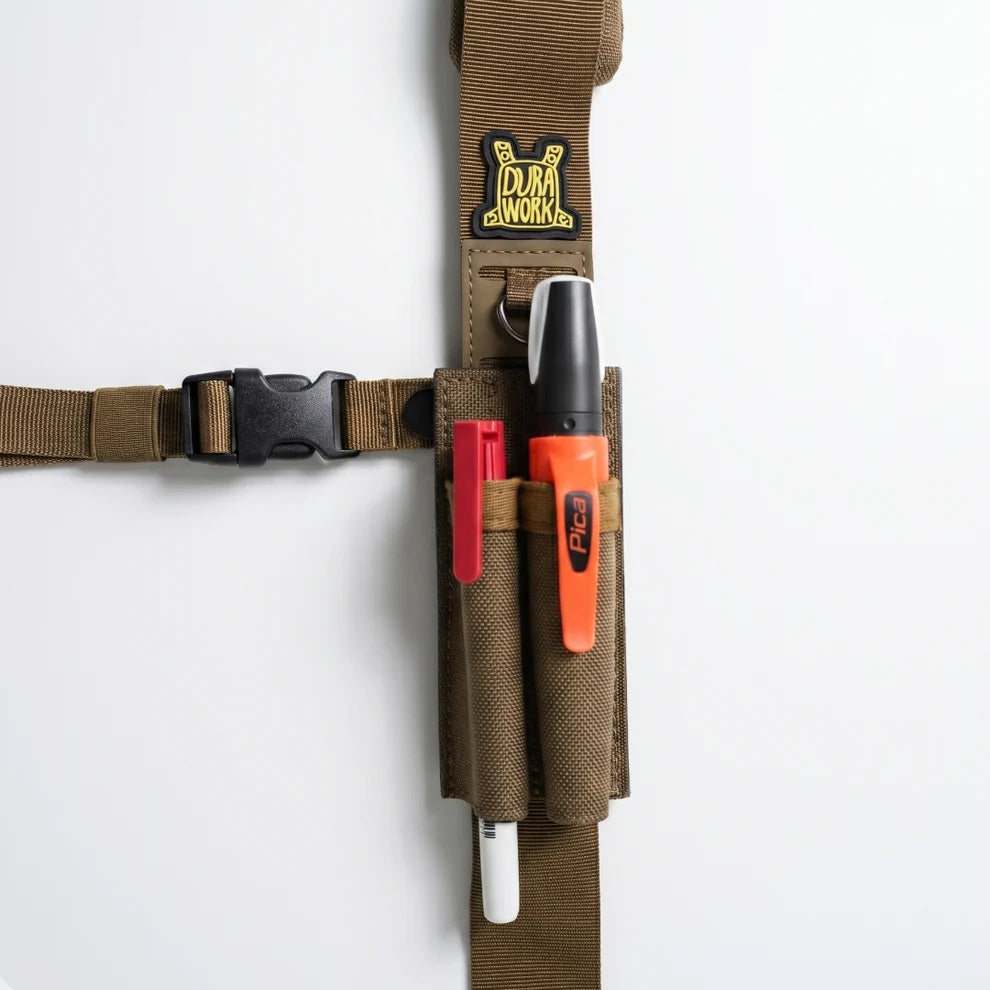 Durawork Dura 511 2-slot pencil holder constructed from Cordura 1000D, adaptable for belt or suspender mounting.