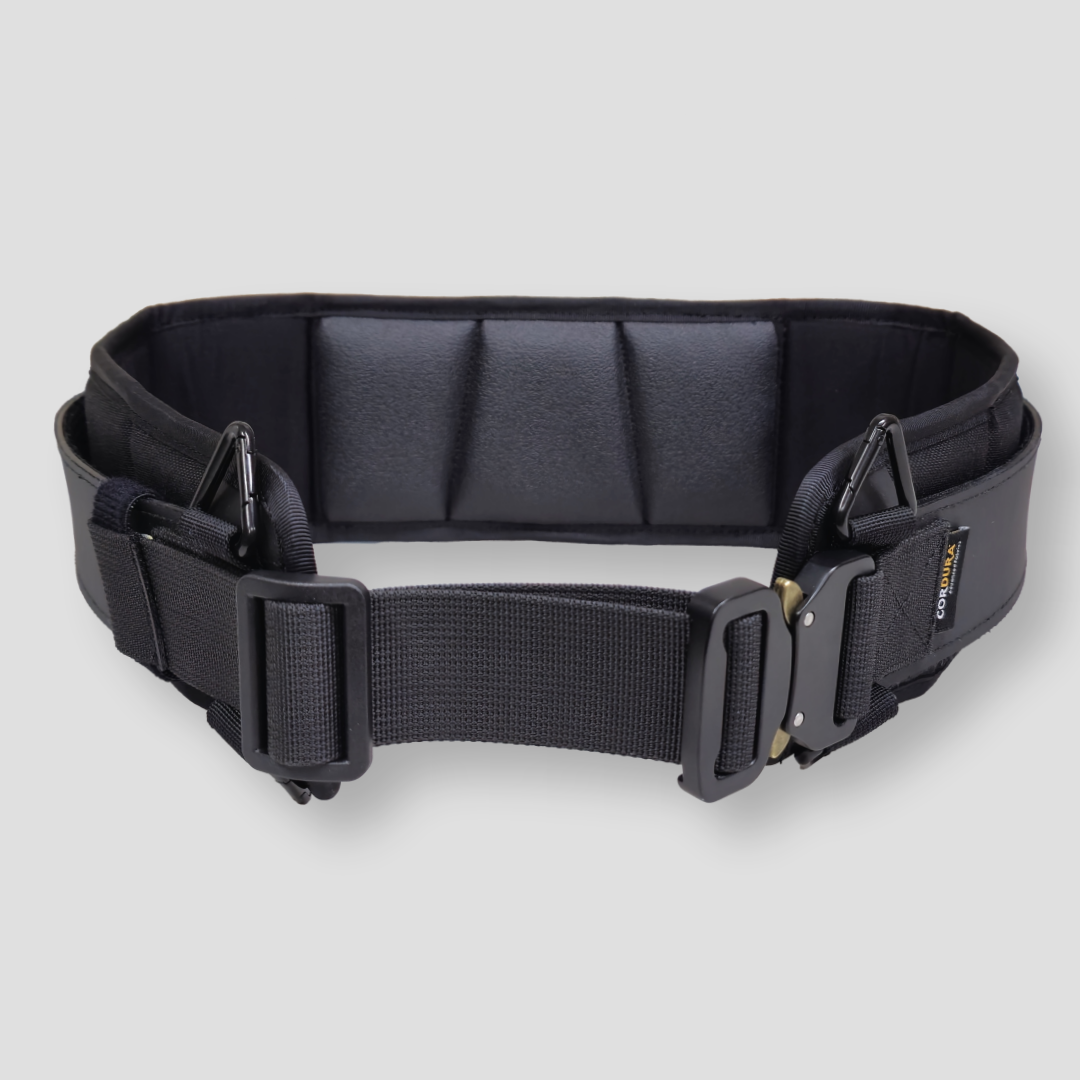 The DURAWORK Dura Belt Dura 103, an ergonomic tool belt with a removable back support pad, shown in Black.
