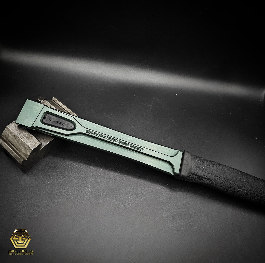 "Green KC handle with black grip"
