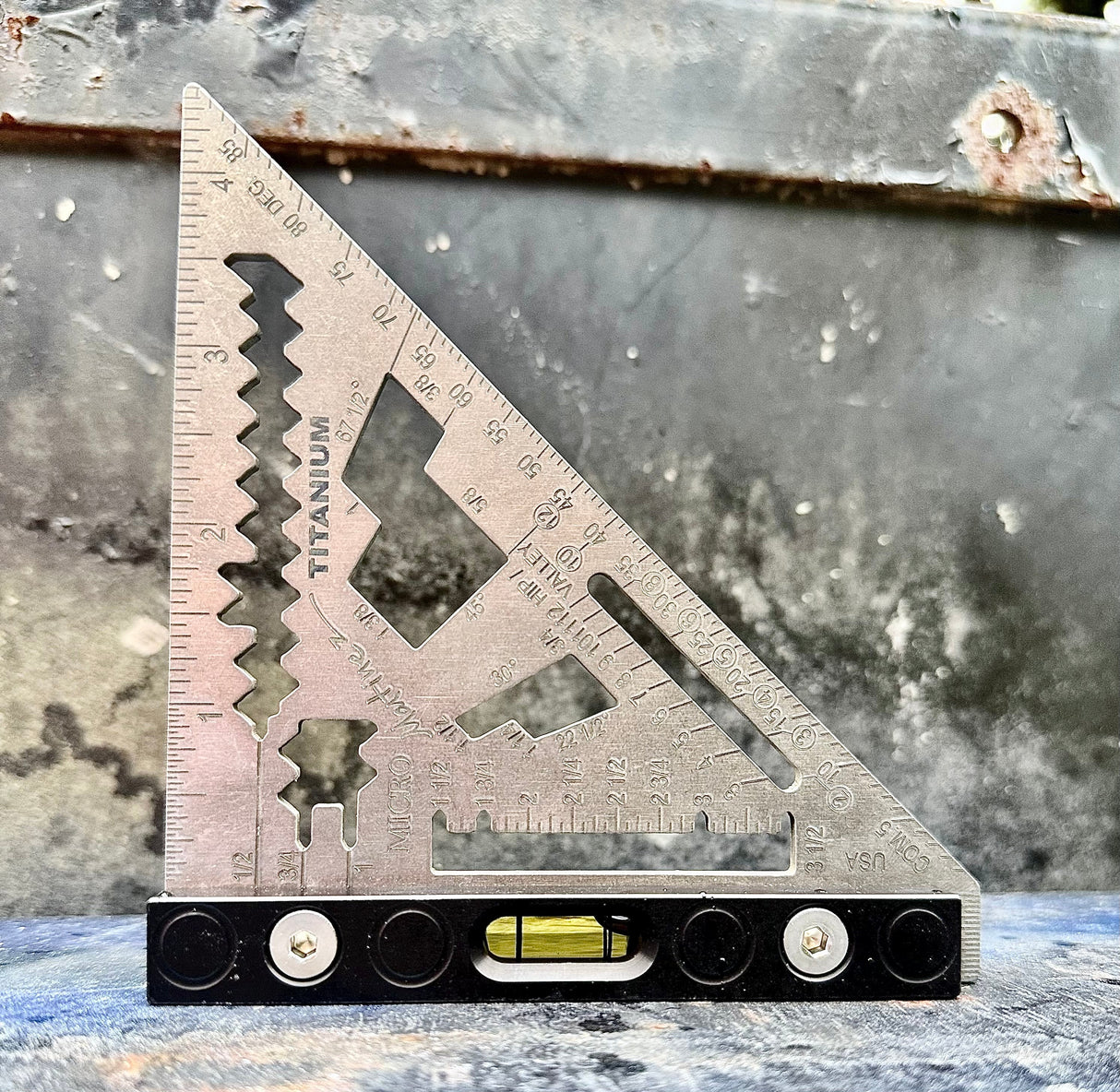 Martinez Titanium Micro Square featuring a Grade 5 titanium blade, enhanced heel, and interchangeable level vile for ultimate precision.