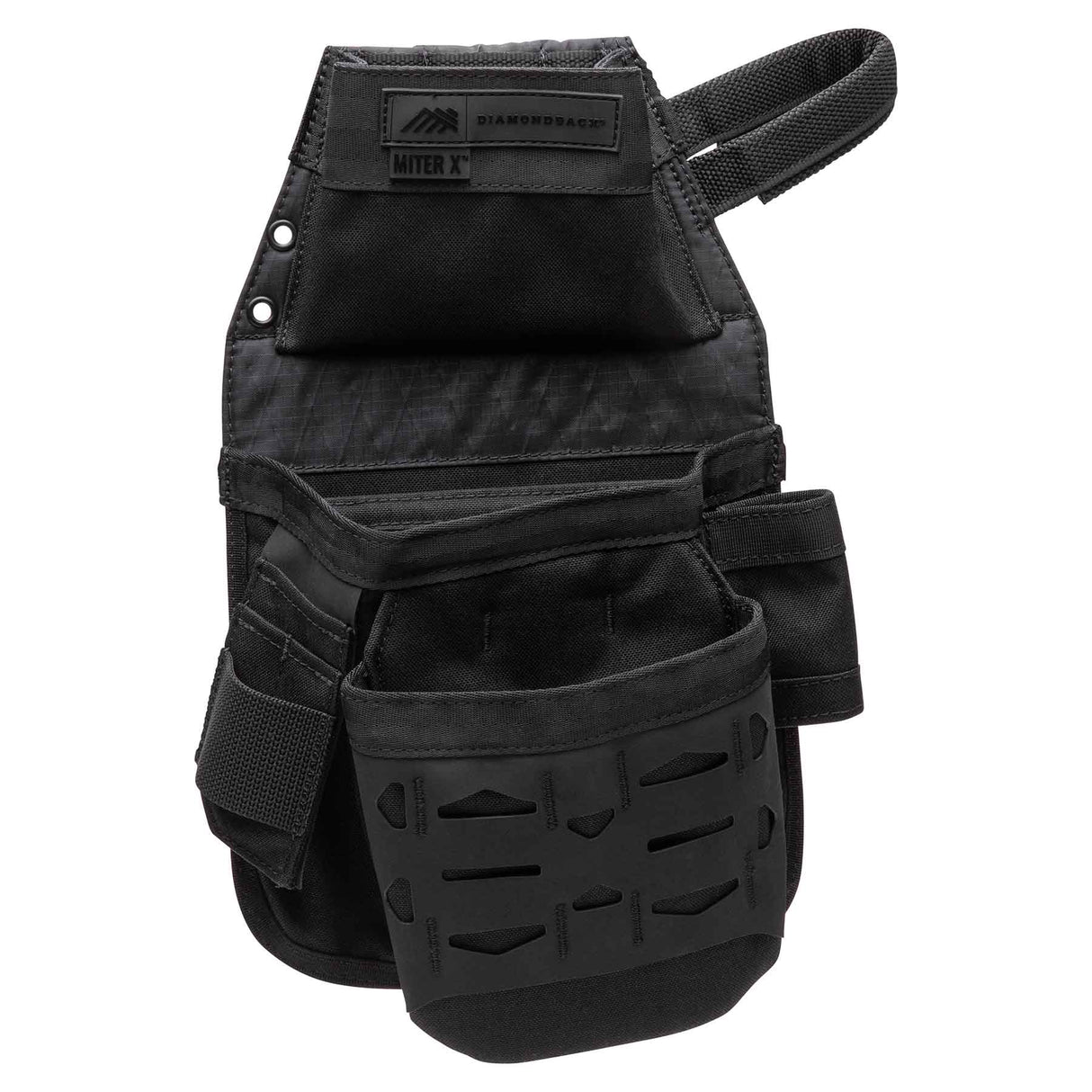 Miter X tool pouch with trim square divider and bit index