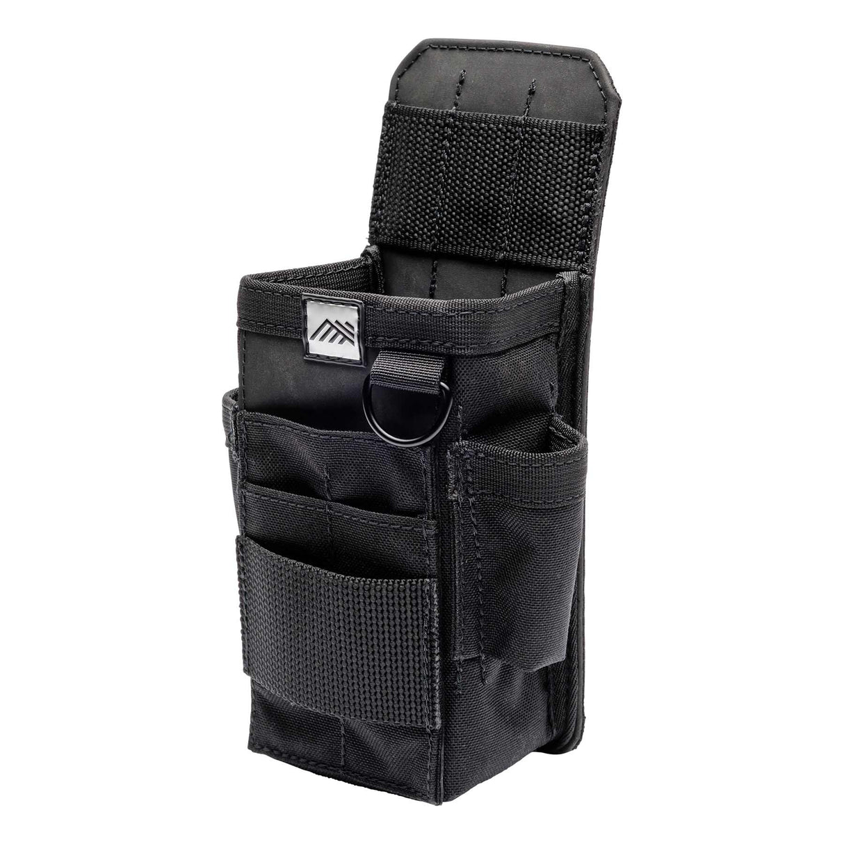 The interior of the Nano X pouch, highlighting the 3-slot bit index and the main pocket with its divider.