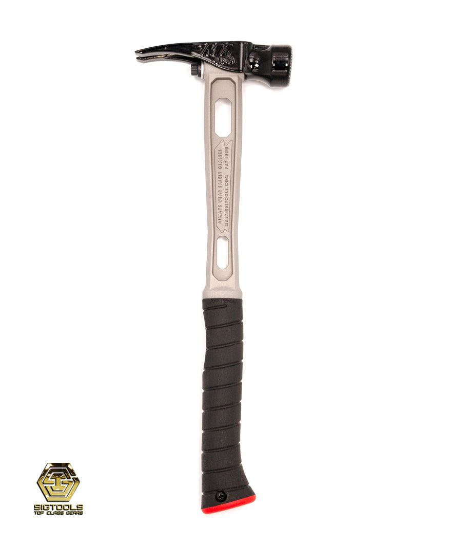 Left side view of Martinez M1 Titanium Handle with curved grip 15oz Milled Steel Head Framing Hammer.