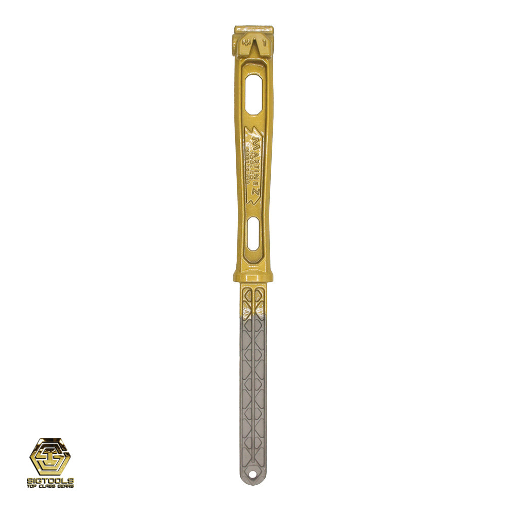 A gold-colored handle of an M1 Martinez hammer, crafted for excellent grip and precise control during use.