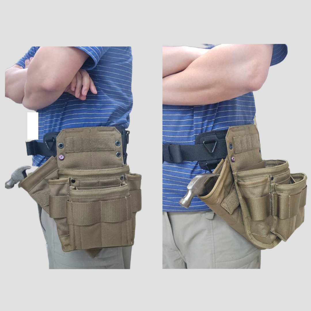 A DURAWORK Hammer Sleeve Dura 304 on a tool belt, showing the smooth, angled draw of a hammer