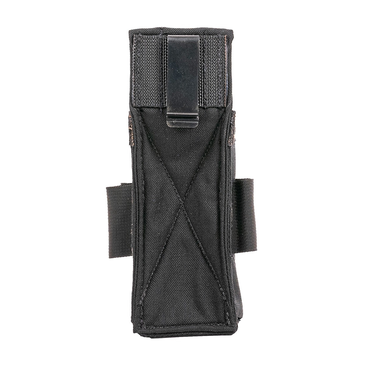 The back of the Badger Spray Can Holster, featuring a heavy-duty 2-inch metal belt clip for easy attachment.