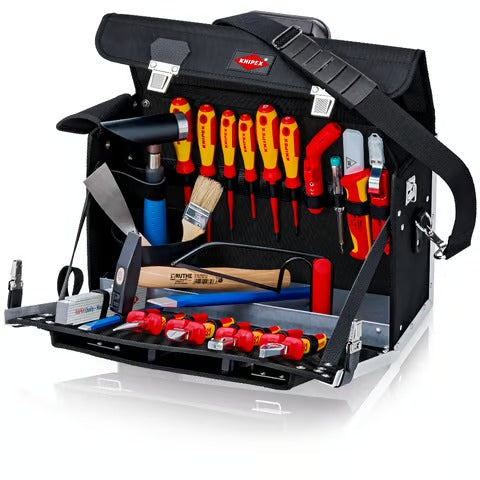 The semi-fold-out front of the KNIPEX 'Classic' tool bag, showing the organized adjustable loops for tools.