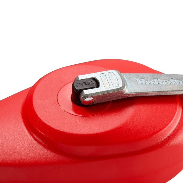 A close-up of the 3:1 geared metal crank and ergonomic release button on one of the Hultafors CLP Duo 30 housings.