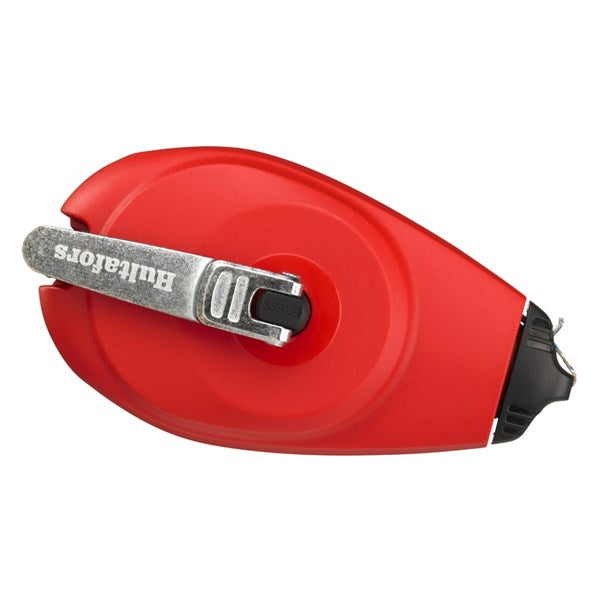 The large bayonet-style cap of the Hultafors chalk line open for easy refilling of its 100g chalk capacity.