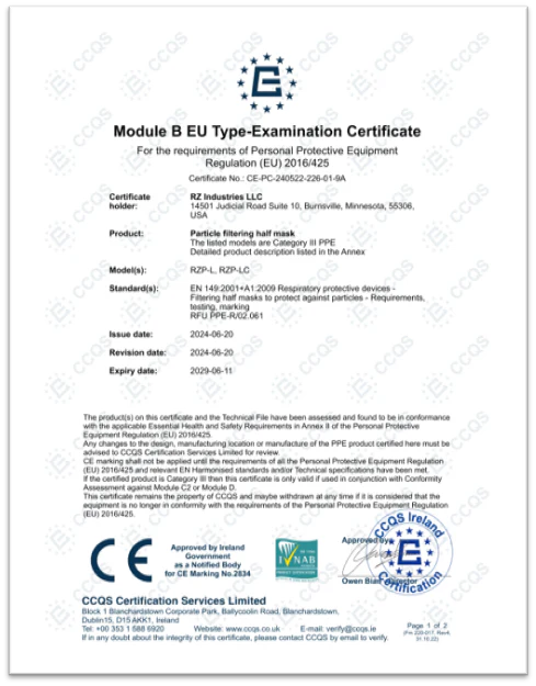 RZ Mask CE Certified FFP2 Replacement Filters w/ NO Active Carbon 5-Pack M/L