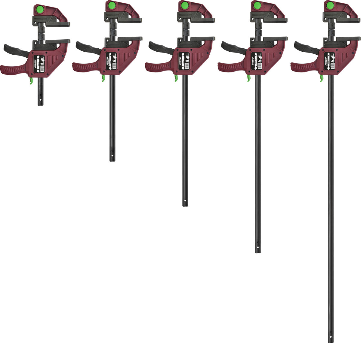 Piher Maxi Quick 300 clamp with reversible steel bar and non-slip shoes.