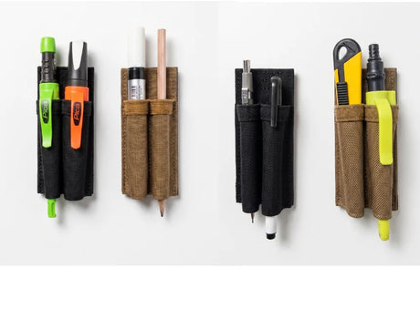 A versatile 34g Durawork 2-slot pencil holder mounted on a tool belt at a commercial New Zealand job site.