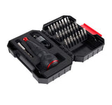 The comprehensive 25-piece bit set and 67mm extension bar included in the Vessel 220USB-25EB screwdriver kit.
