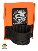 The high-visibility orange Badger hammer loop designed to secure a hammer or similar tool for easy access and convenience while working.