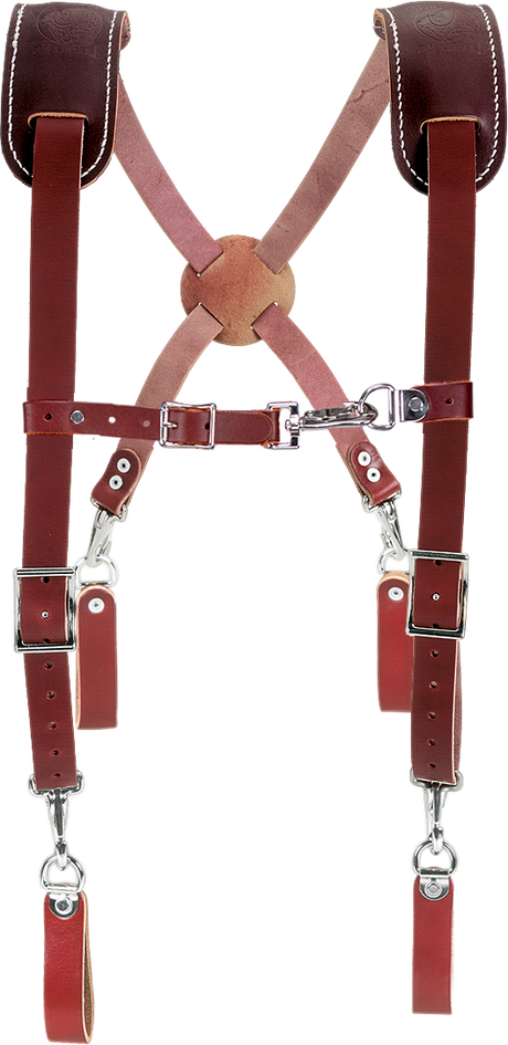 A pair of Occidental Leather Leather Work Suspenders (Style 5000), showcasing the hand-crafted premium bridle leather.