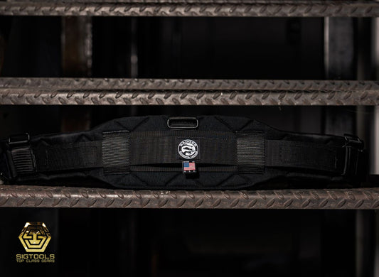 An open view of the Badger Belt in black, a versatile tool belt designed to provide convenience and organization for various tools and accessories.