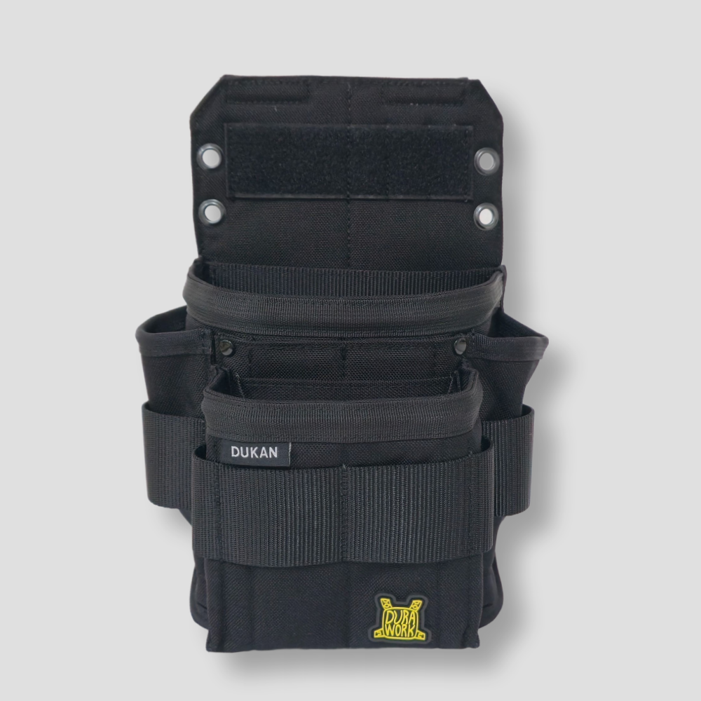 The DURAWORK Dukan Pouch Dura 201 (Main Pouch) in Black, showing its ambidextrous design and large capacity.