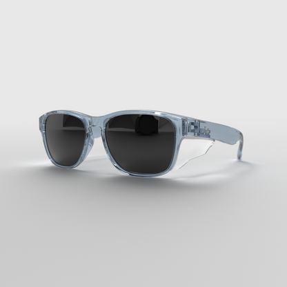 Hyspecs Serie ICON transparente con lente polarizada gris y protectores laterales