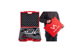 Comprehensive Cabinet Installation System featuring 2 Viking Arms, 2 Cabinet Installation Kits with extenders for up to 60.5 cm/23.8 inches, Base Pads, and Lifting Pads. The kit is housed in a robust tool case (W437 mm x H379 mm x D160 mm) with hard-cut quality foam inserts and softer protective foam in the lid, weighing 6.1 kg/13.5 lb with tools.