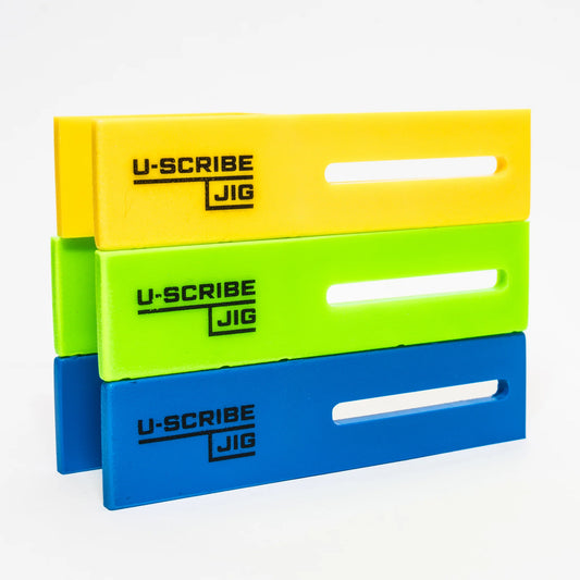 U-Scribe Jig installers set featuring 3 sizes: 16mm, 18mm, 19mm, perfect for working with furniture from Howdens, Wickes, Homebase, and more, available on Sigtools.