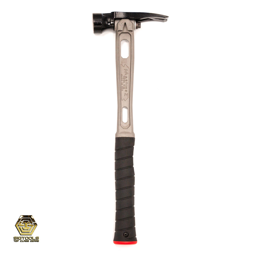 Right side view of Martinez M1 Titanium Handle 15oz Framing Hammer with smooth face steel head having the Straight grip installed.