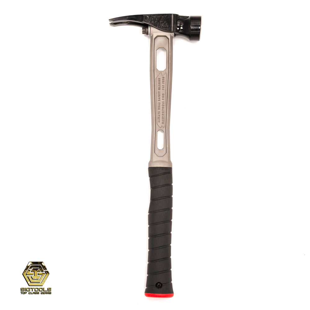 Left side view of Martinez M1 Titanium Handle 15oz Framing Hammer with smooth face steel head having the Straight grip installed.