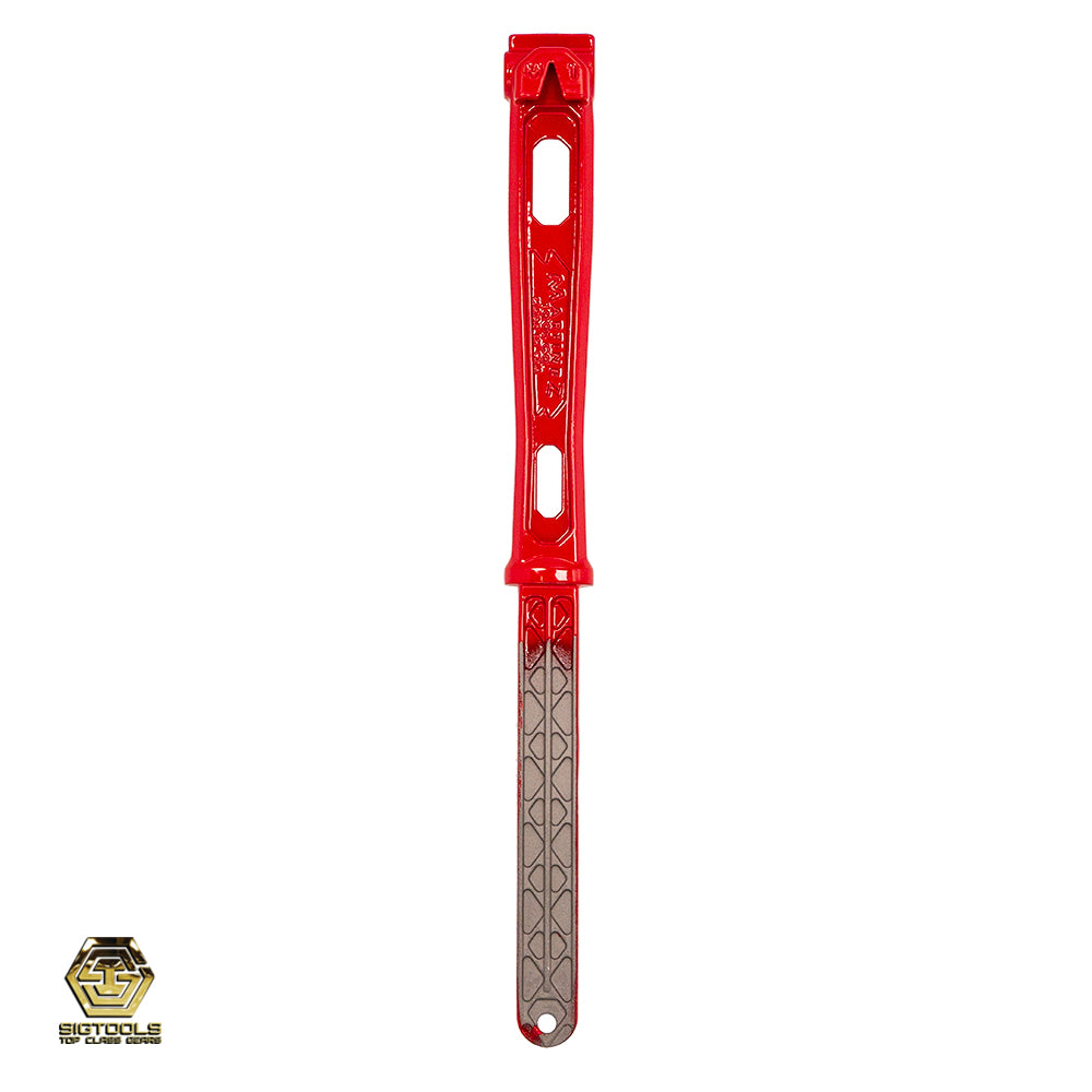 A red-colored handle designed for the M1 Martinez hammer, providing optimal grip and control for enhanced usability.