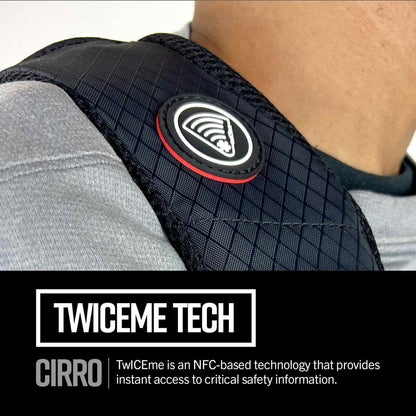 Work suspenders featuring Twiceme NFC technology for emergency readiness.