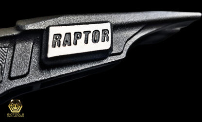 Kinetic Customs hammer head in black-detail of the raptor logo on the head.