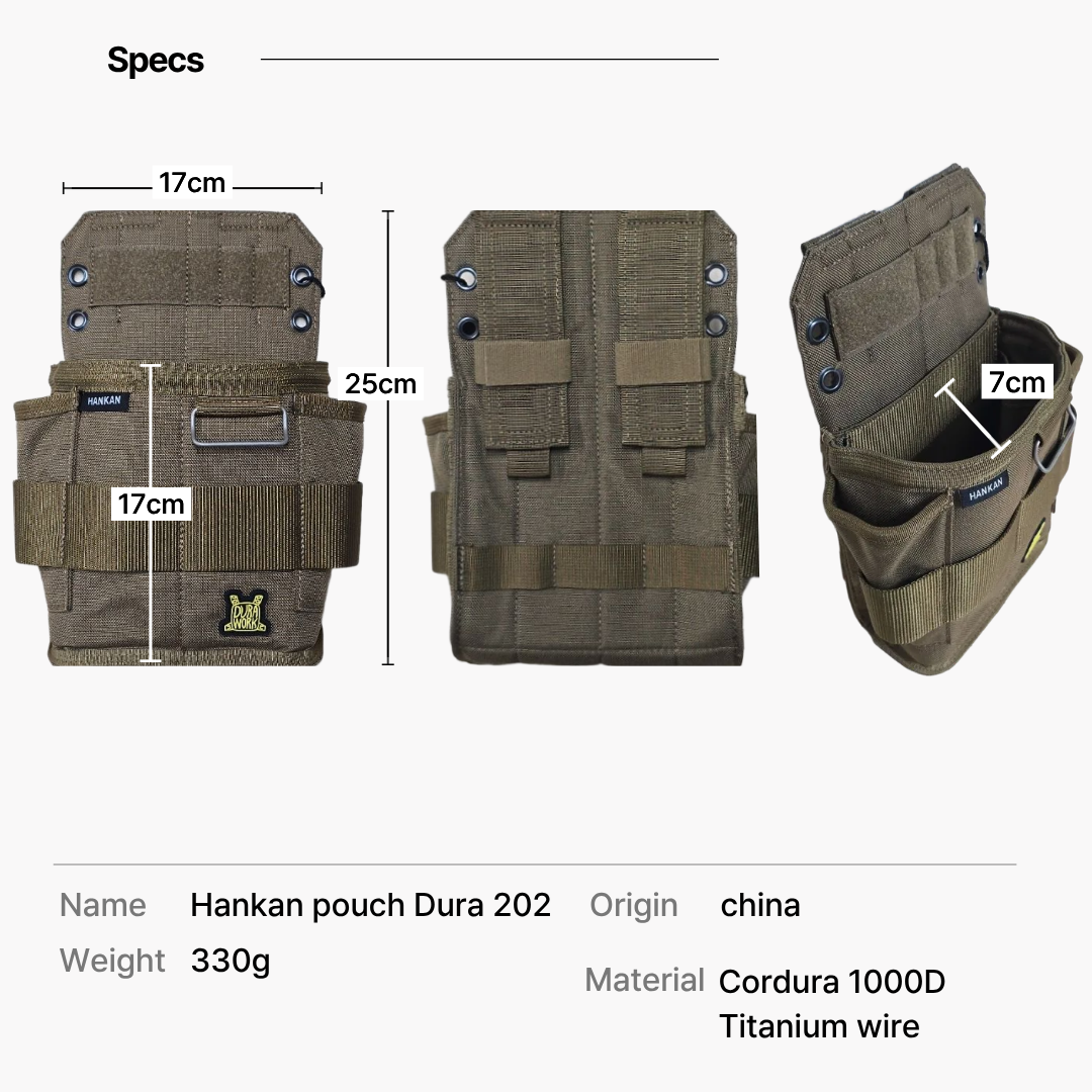 The slim, low-profile design of the DURAWORK HANKAN pouch, showing its snag-free side without a front pocket.