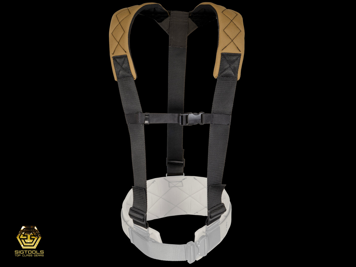 Front look of a pair of Sawdust sage-colored suspenders from the Badger brand, note that the belt is not included, designed to provide comfortable support and style while working.