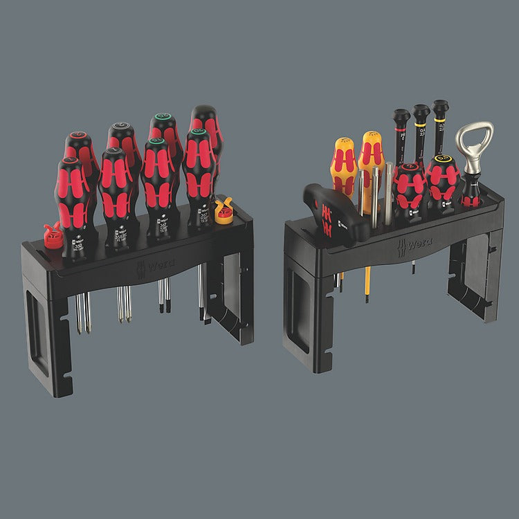 The complete set of tools from the Wera 2025 Advent Calendar, including the Zyklop Mini 3 ratchet, VDE and Micro handles, bits, and racks.