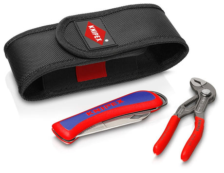 The KNIPEX 2-Piece Tool Set, including the 125mm Cobra pliers and an Electrician's Folding Knife in a belt pouch.