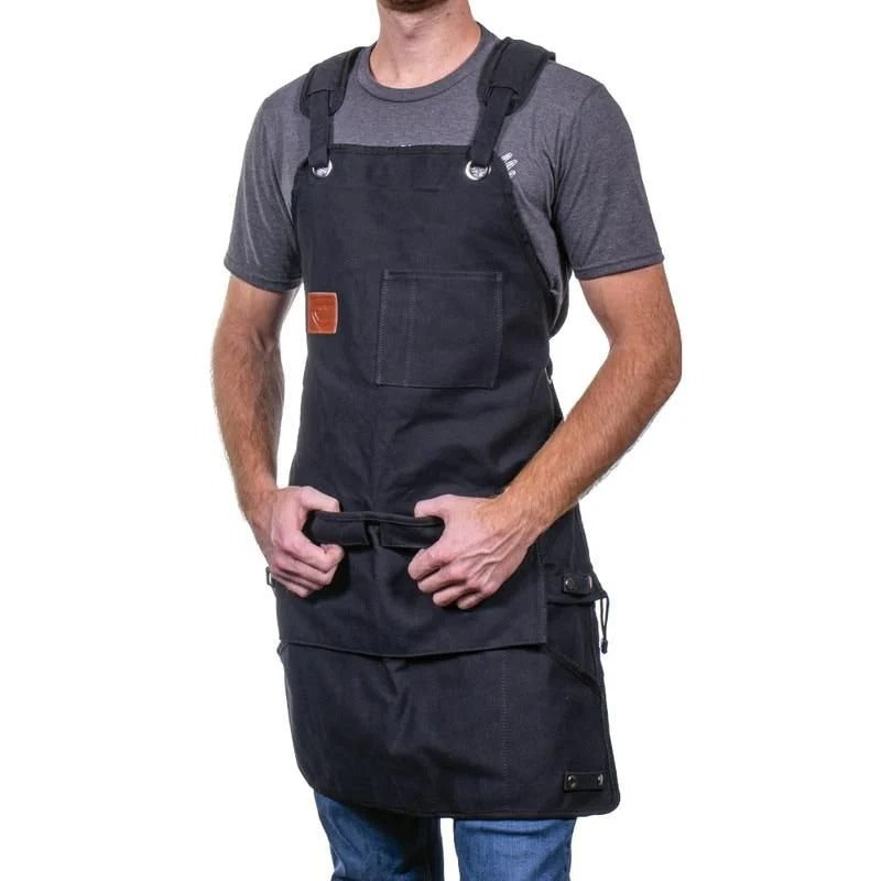 The RZ 3-in-1 Apron shown in its full-length configuration, made from durable oil and stain resistant fabric.