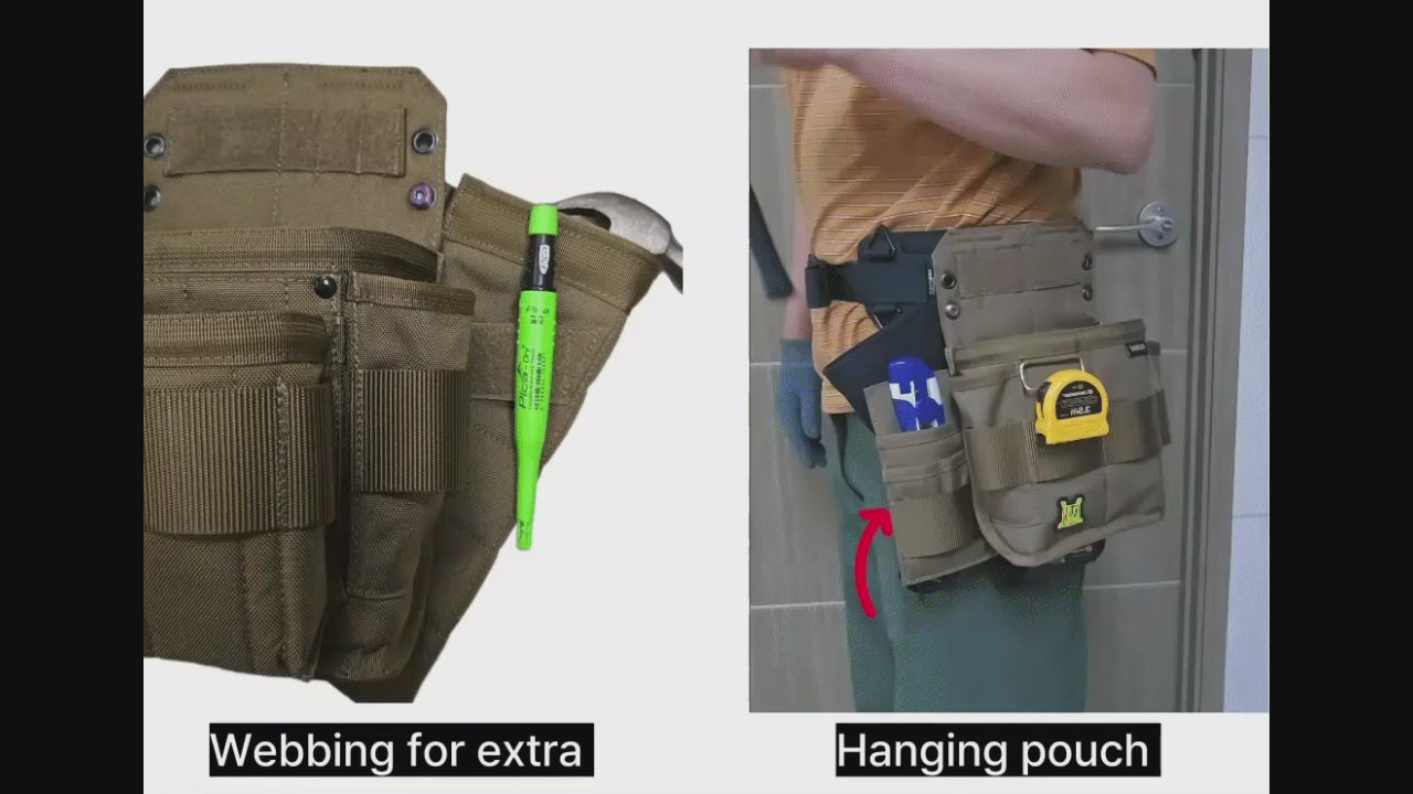 A close-up of the extra modular webbing on the Dura 304, showing another small pouch attached.