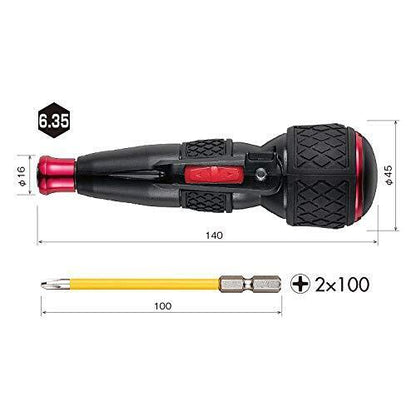 Vessel usb220-p1. Close-up of the electric screwdriver's settings showcasing three rotation/torque modes: Low at 280 rpm/1.2 N-m, Medium at 340 rpm/1.6 N-m, and High at 400 rpm/2.0 N-m